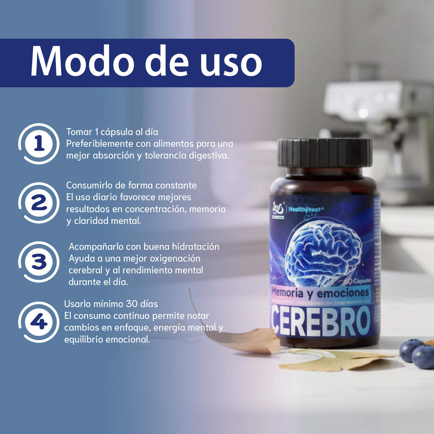 suplemento Cerebro, Memoria y Emociones-Diseñado para apoyar el funcionamiento mental.