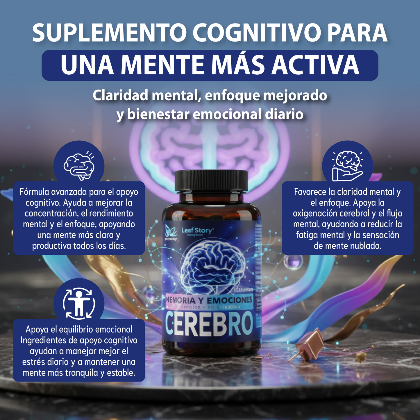 suplemento Cerebro, Memoria y Emociones-Diseñado para apoyar el funcionamiento mental.