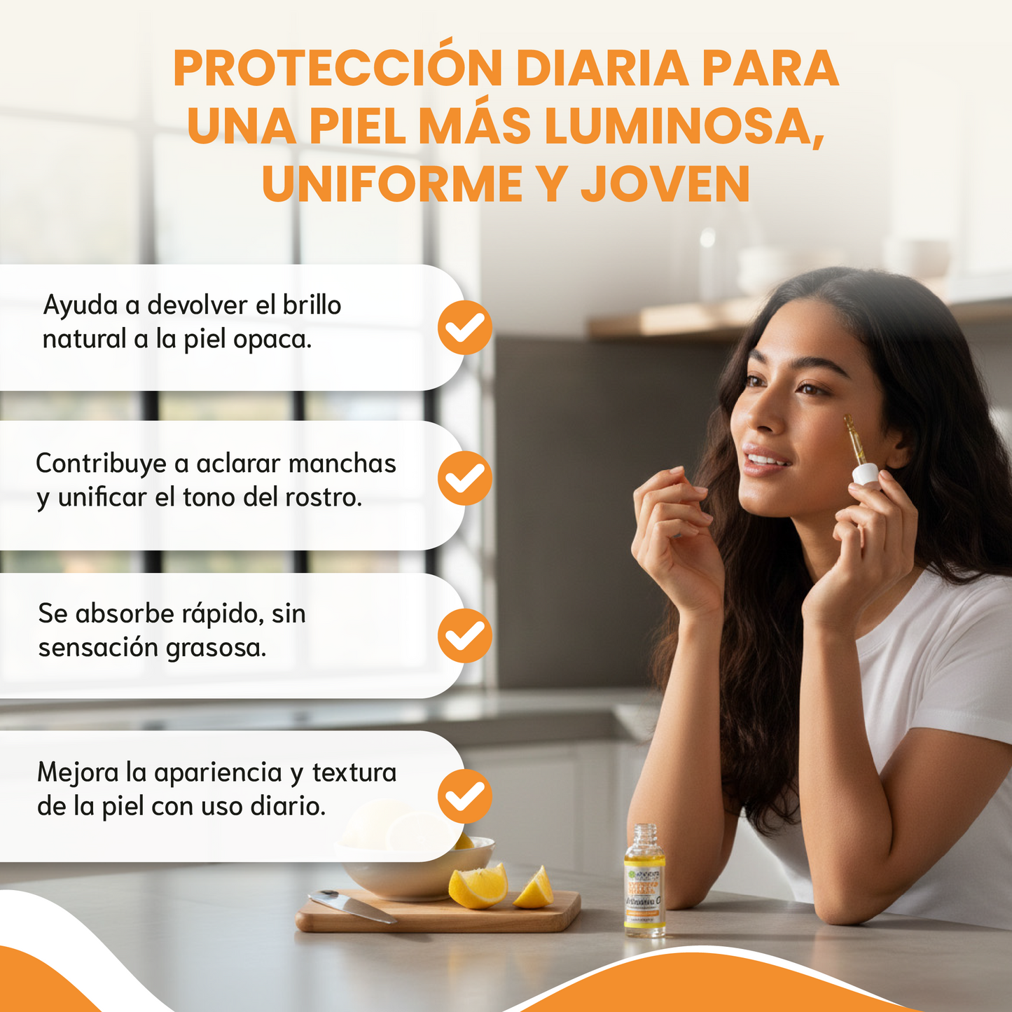Sérum facial con Vitamina C-  Reduce manchas, unificar el tono y devolver luminosidad a la piel.