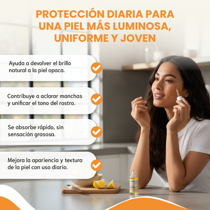 Sérum facial con Vitamina C-  Reduce manchas, unificar el tono y devolver luminosidad a la piel.