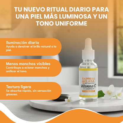 Sérum facial con Vitamina C-  Reduce manchas, unificar el tono y devolver luminosidad a la piel.