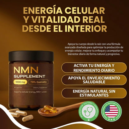Suplemento NMN - Energía celular, vitalidad y apoyo al envejecimiento saludable.