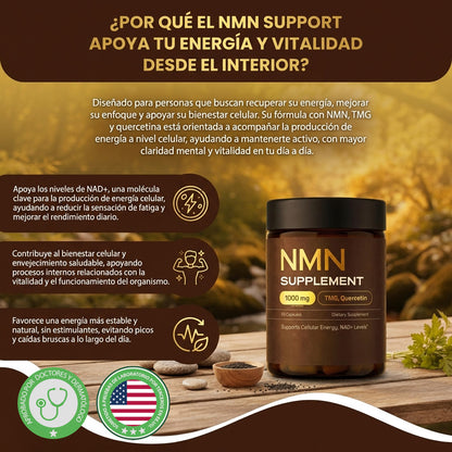 Suplemento NMN - Energía celular, vitalidad y apoyo al envejecimiento saludable.