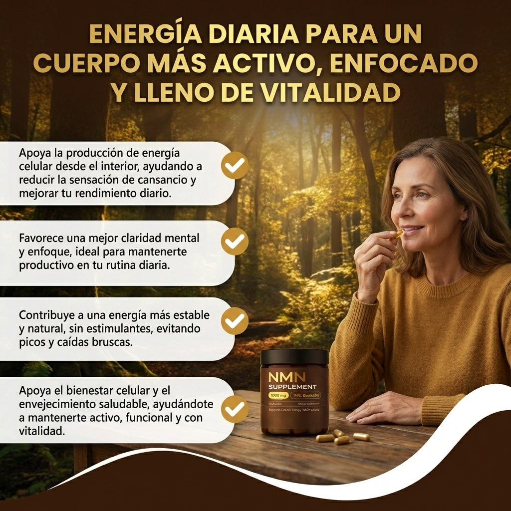 Suplemento NMN - Energía celular, vitalidad y apoyo al envejecimiento saludable.