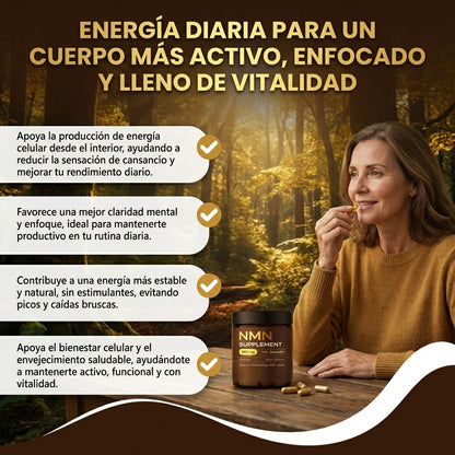 Suplemento NMN - Energía celular, vitalidad y apoyo al envejecimiento saludable.