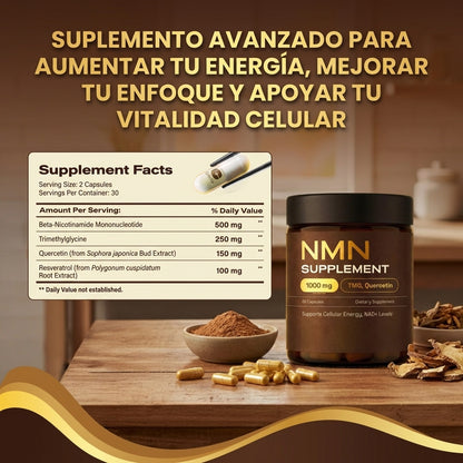 Suplemento NMN - Energía celular, vitalidad y apoyo al envejecimiento saludable.