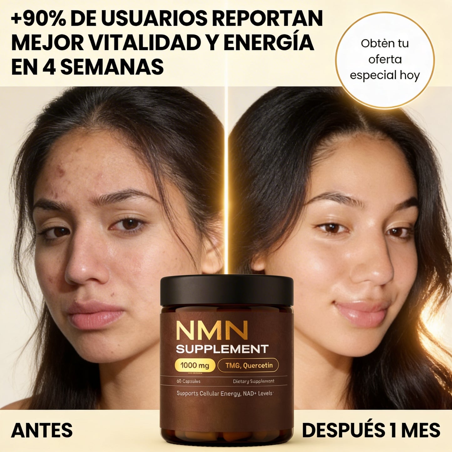 Suplemento NMN - Energía celular, vitalidad y apoyo al envejecimiento saludable.