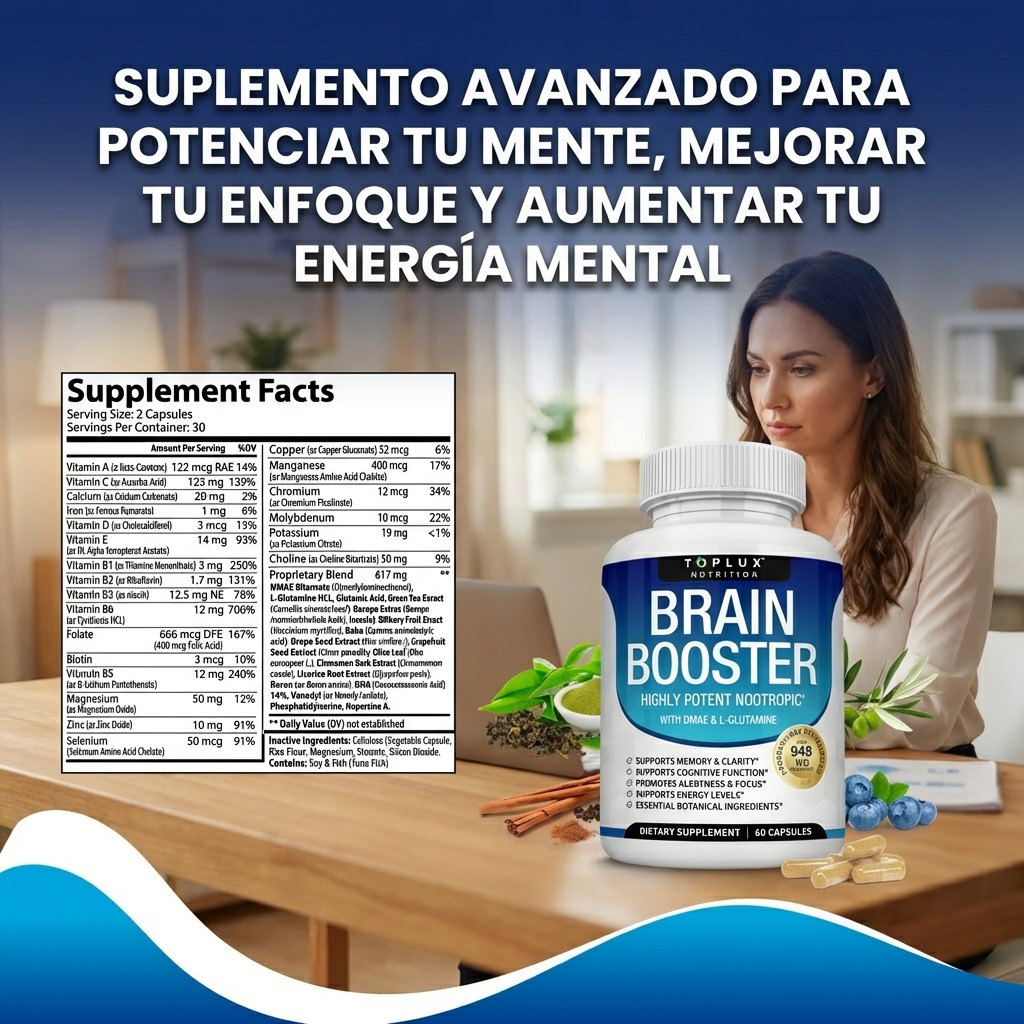 Brain Booster - Mejora la claridad, el enfoque y la energía mental.