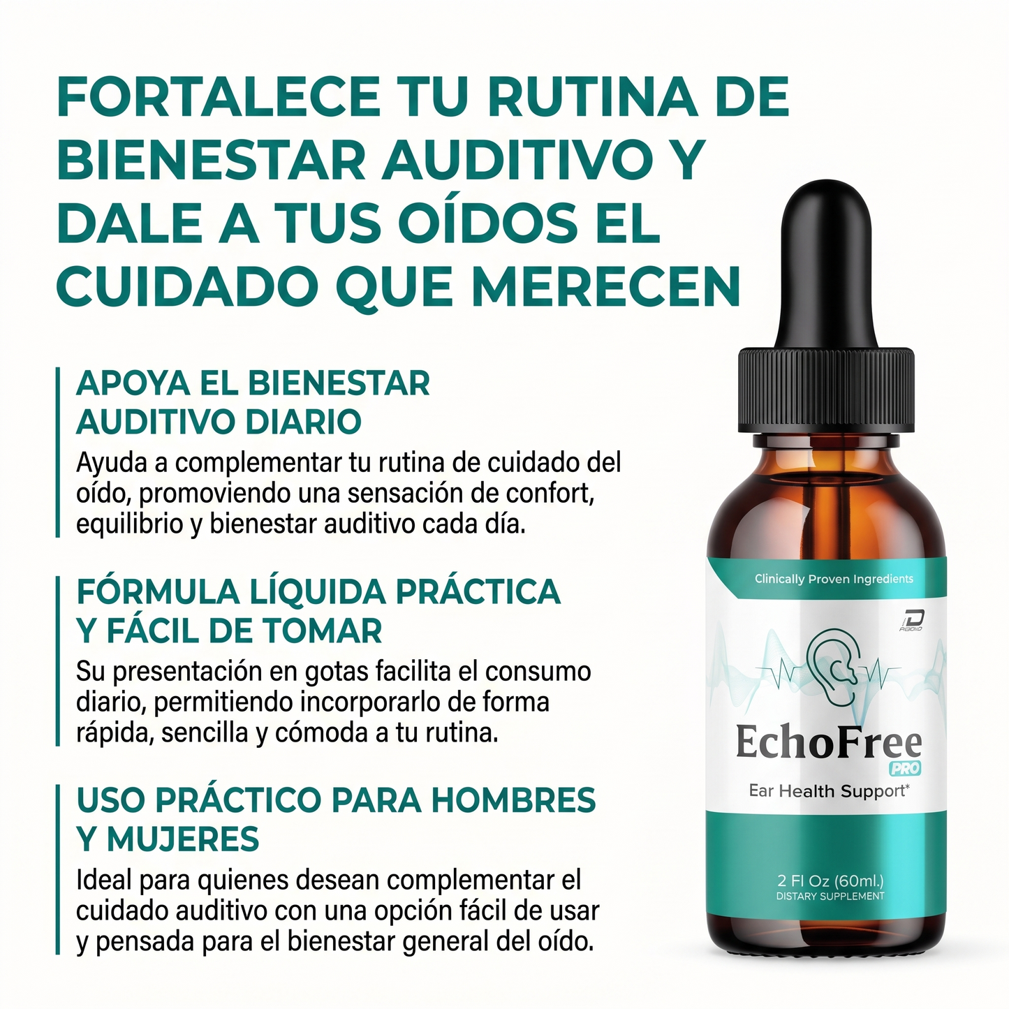 Echo free- Apoyar el bienestar del oído y la salud auditiva diaria.