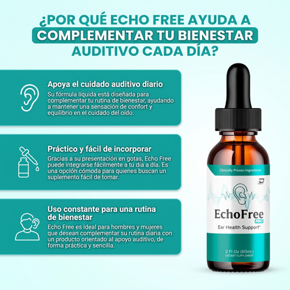 Echo free- Apoyar el bienestar del oído y la salud auditiva diaria.