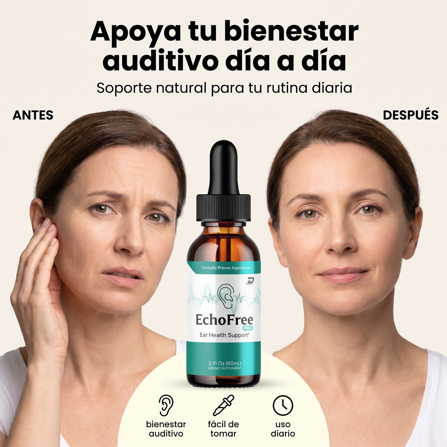Echo free- Apoyar el bienestar del oído y la salud auditiva diaria.