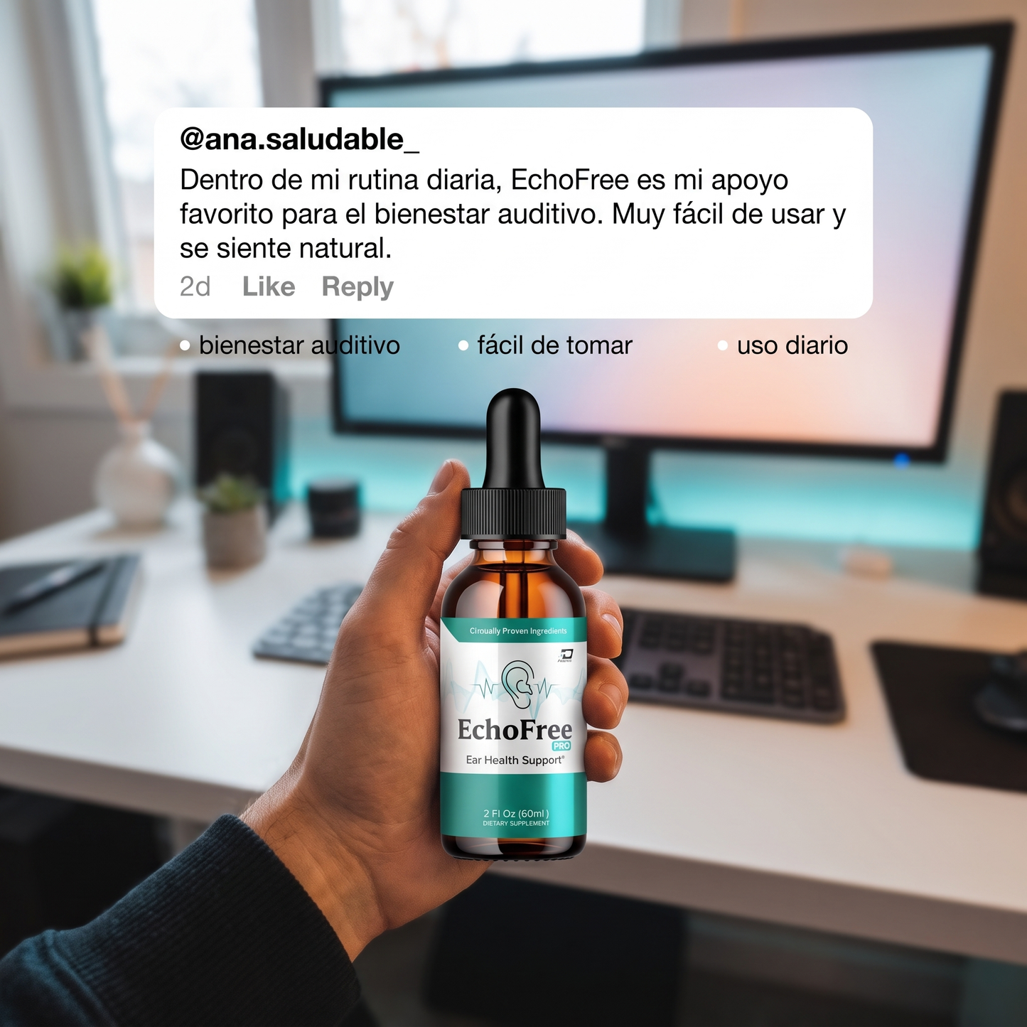 Echo free- Apoyar el bienestar del oído y la salud auditiva diaria.