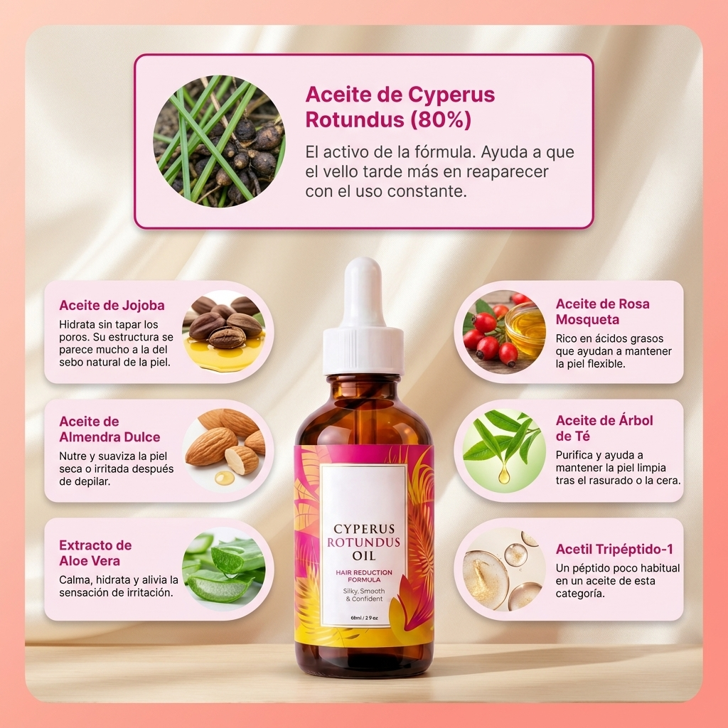 Aceite para remover y retrasar el crecimiento del vello corporal