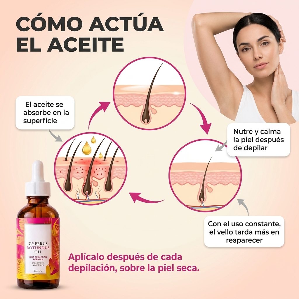 Aceite para remover y retrasar el crecimiento del vello corporal