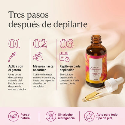 Aceite para remover y retrasar el crecimiento del vello corporal