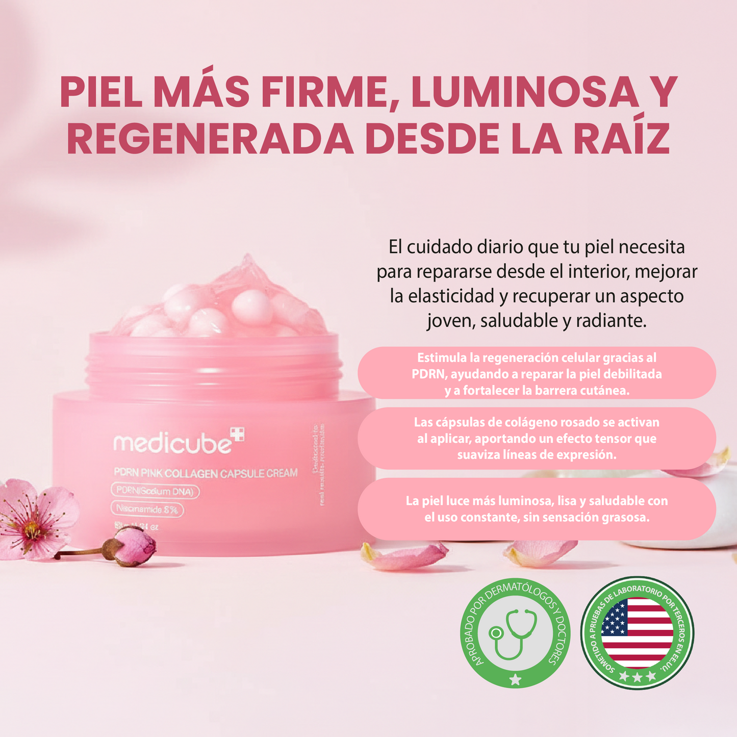 PDRN Pink collagen capsule cream- Crema hidratante con niacinamida y colágeno rosa.