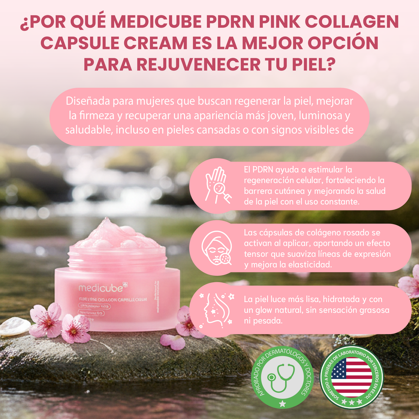 PDRN Pink collagen capsule cream- Crema hidratante con niacinamida y colágeno rosa.