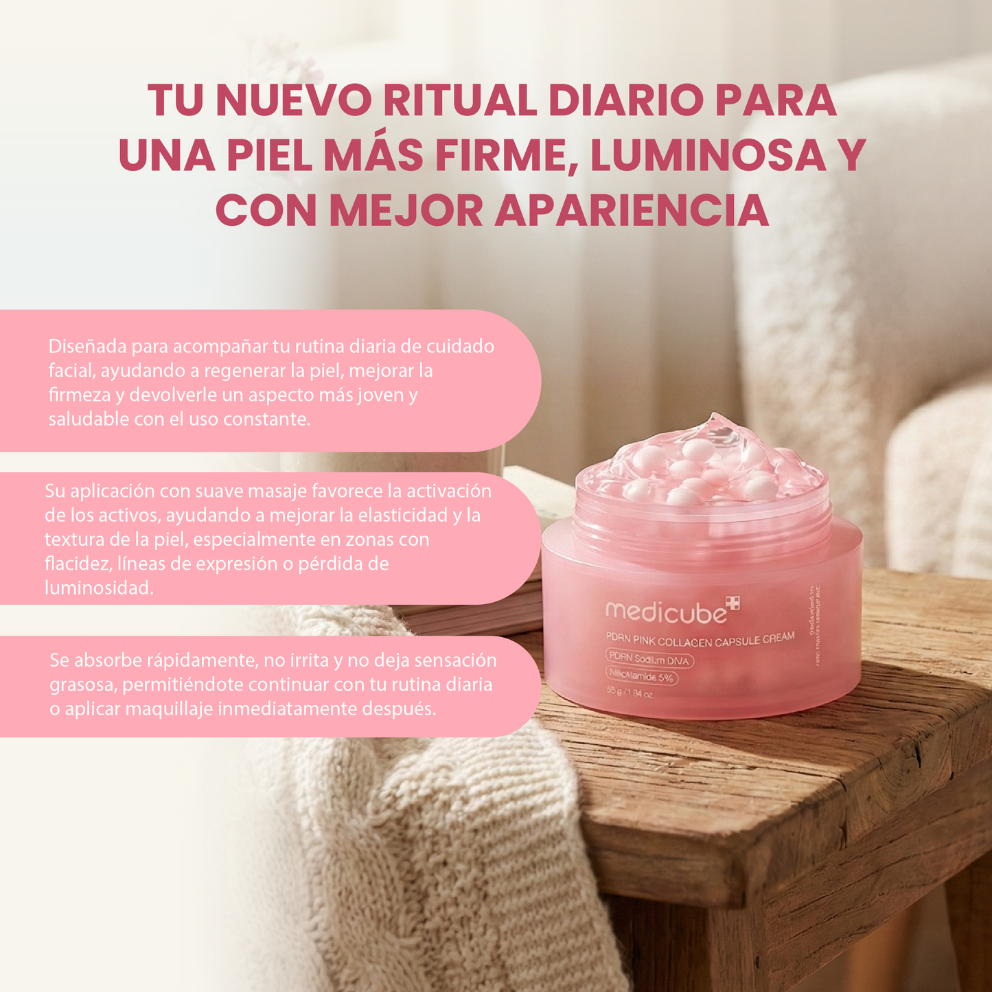 PDRN Pink collagen capsule cream- Crema hidratante con niacinamida y colágeno rosa.