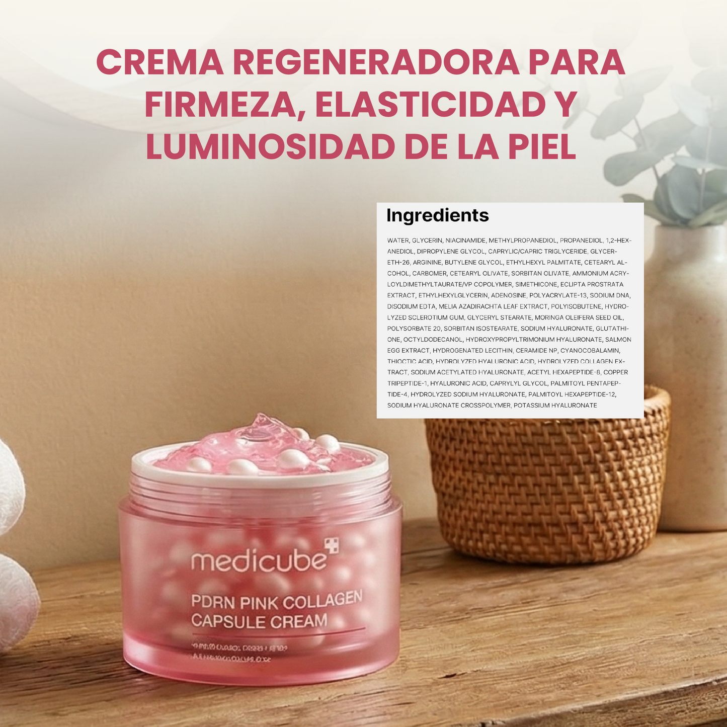 PDRN Pink collagen capsule cream- Crema hidratante con niacinamida y colágeno rosa.