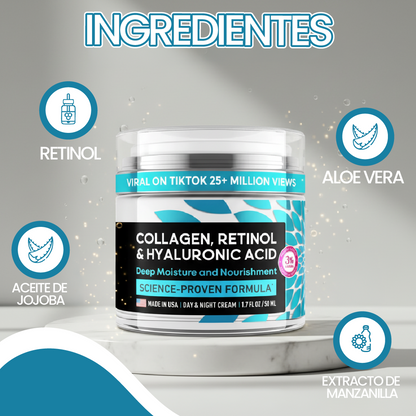 Crema anti-edad de colágeno retinol y hialurónico