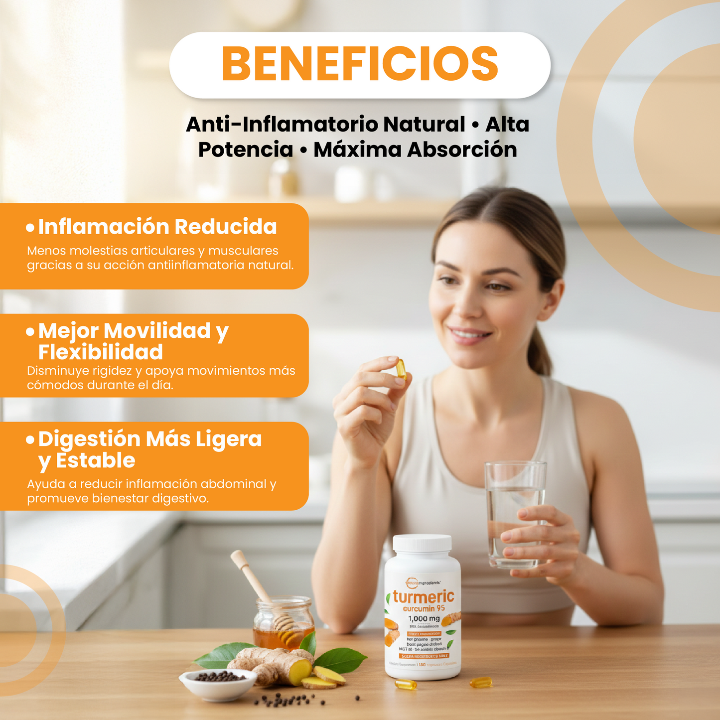 Suplemento de cúrcuma-Apoyo Antiinflamatorio y Energía Natural