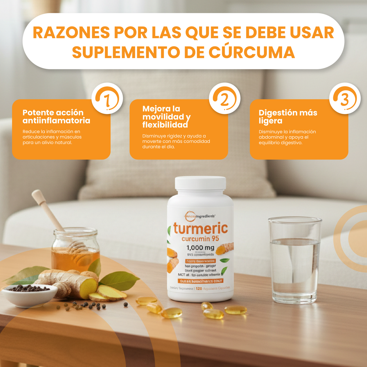 Suplemento de cúrcuma-Apoyo Antiinflamatorio y Energía Natural