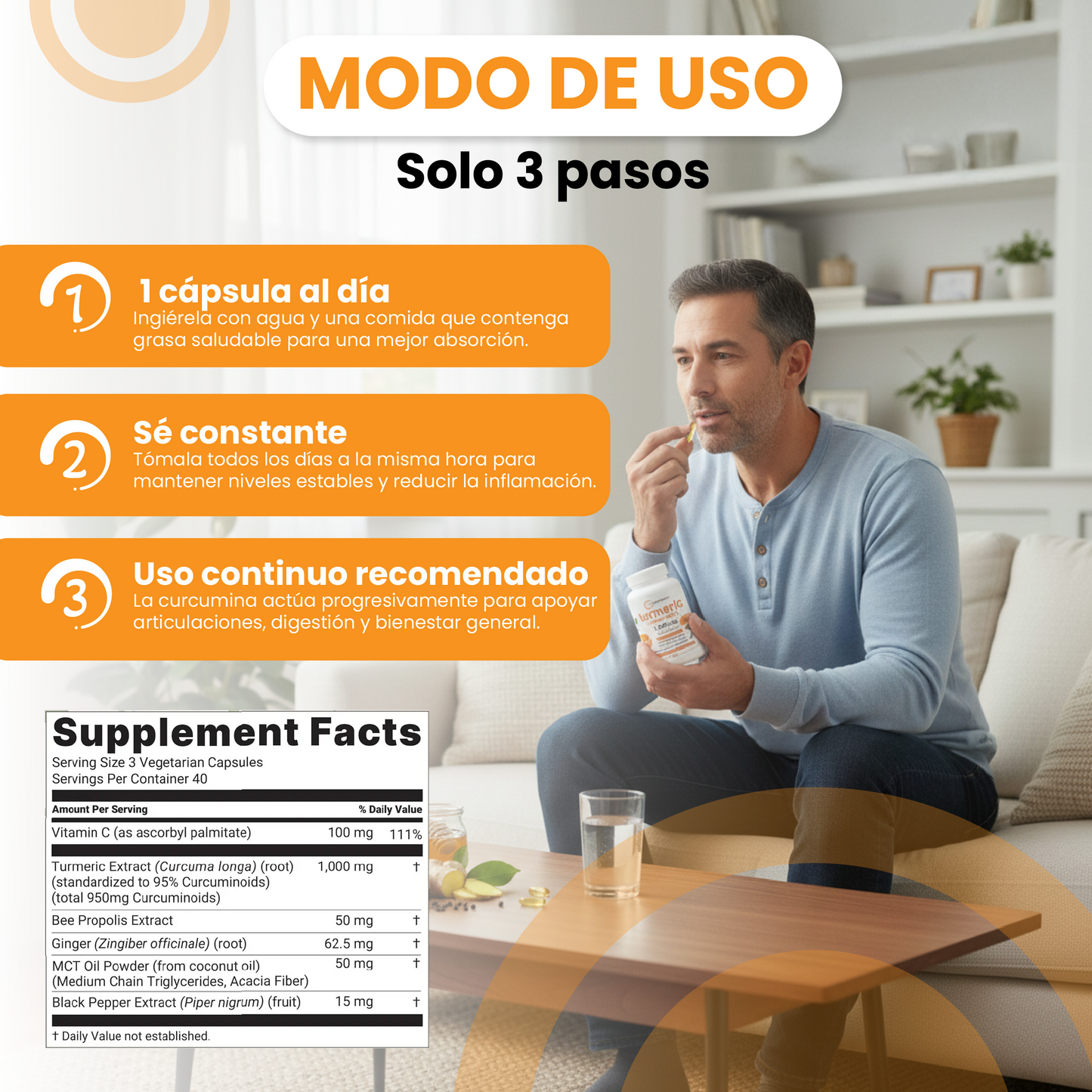 Suplemento de cúrcuma-Apoyo Antiinflamatorio y Energía Natural