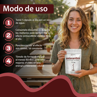 Astaxantina- Apoya la salud ocular, mejora la apariencia de la piel y potencia la energía celular.