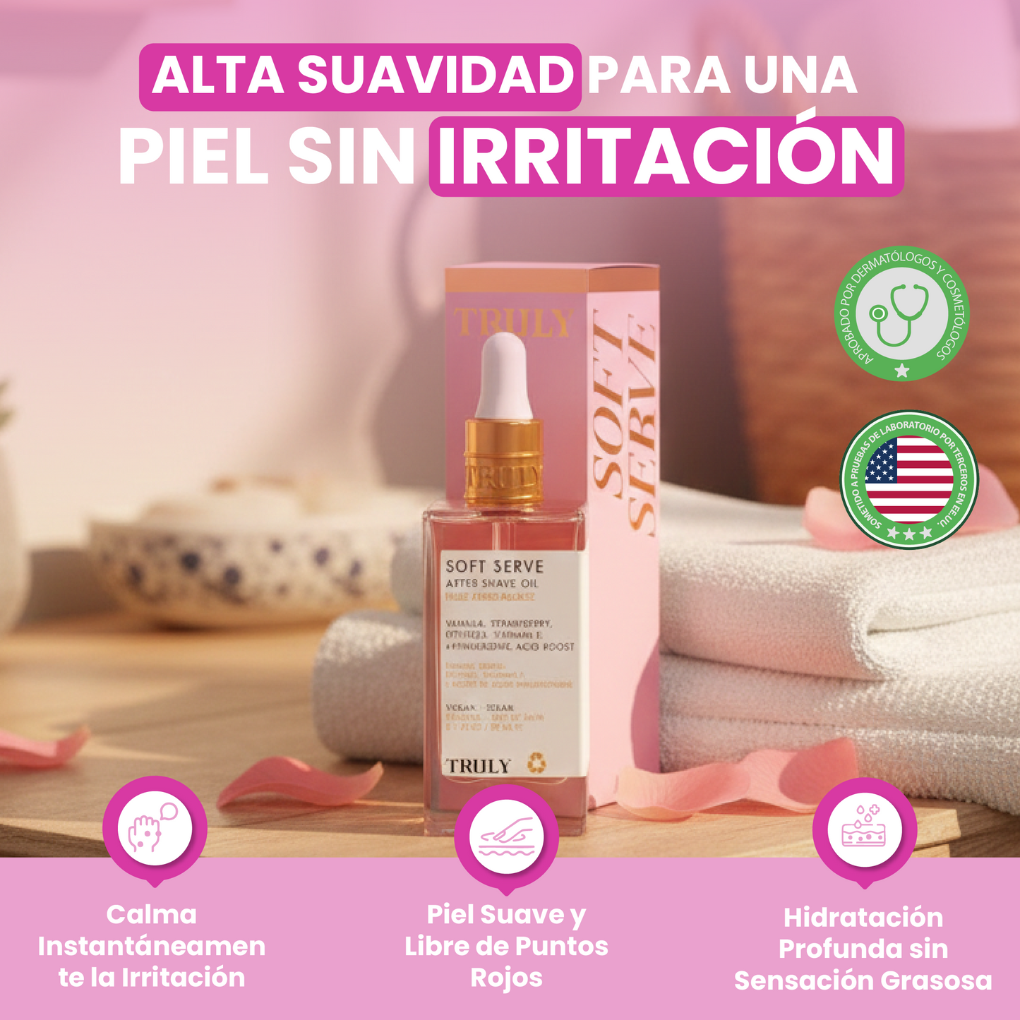 Aceite post afeitado- calma la irritación, reduce el enrojecimiento y deja la piel suave.