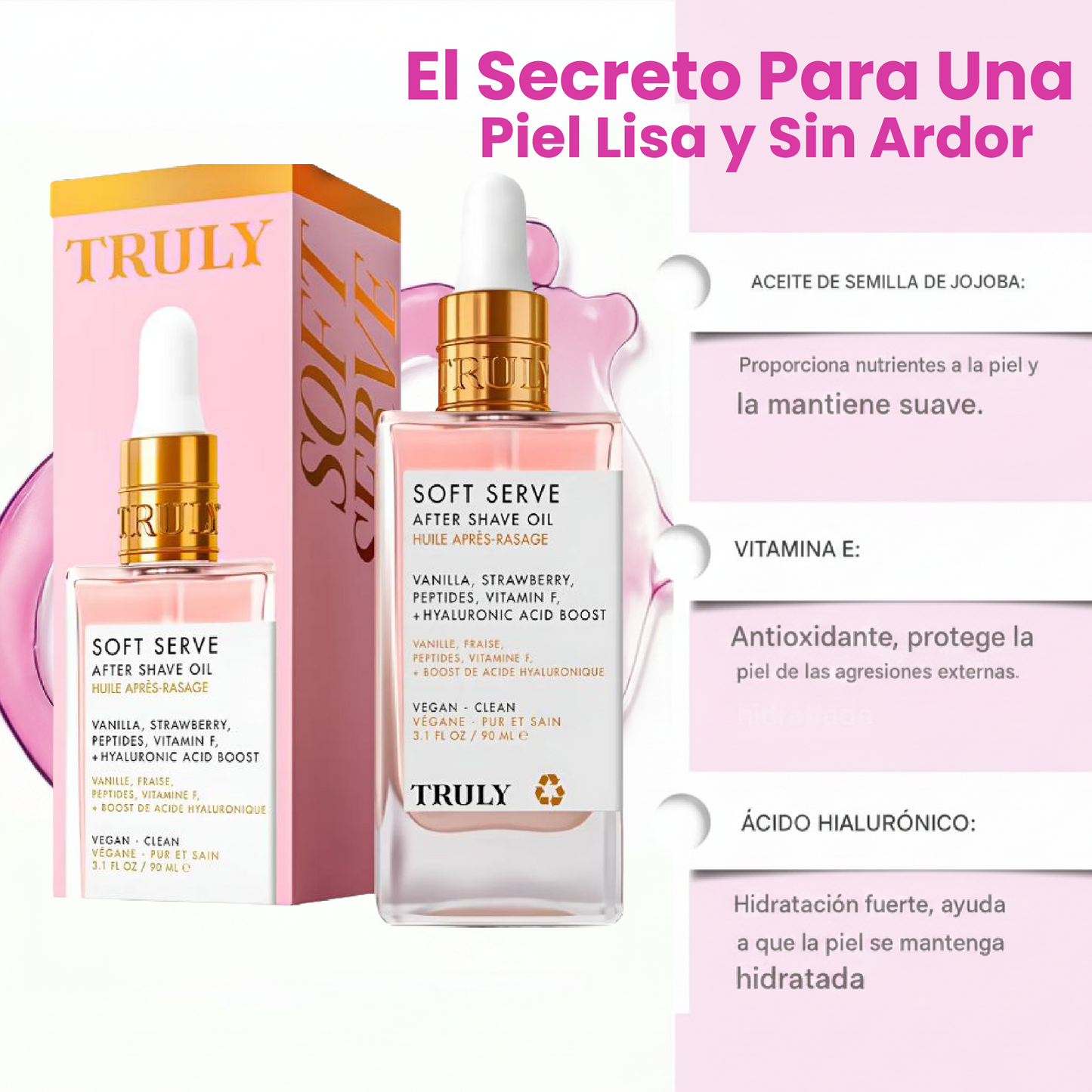 Aceite post afeitado- calma la irritación, reduce el enrojecimiento y deja la piel suave.