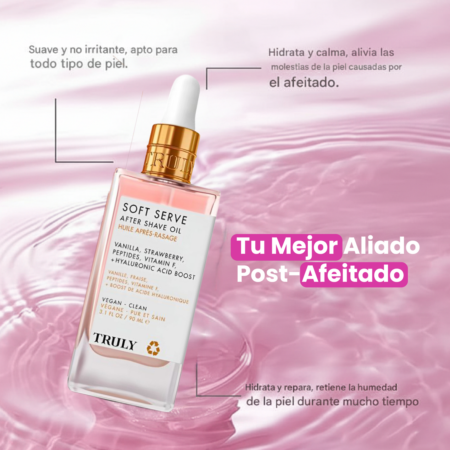 Aceite post afeitado- calma la irritación, reduce el enrojecimiento y deja la piel suave.