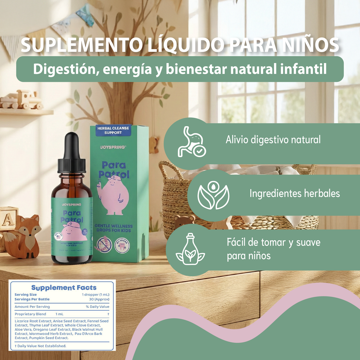 Para Patrol para niños-apoya la salud digestiva, sabor natural a frambuesa.