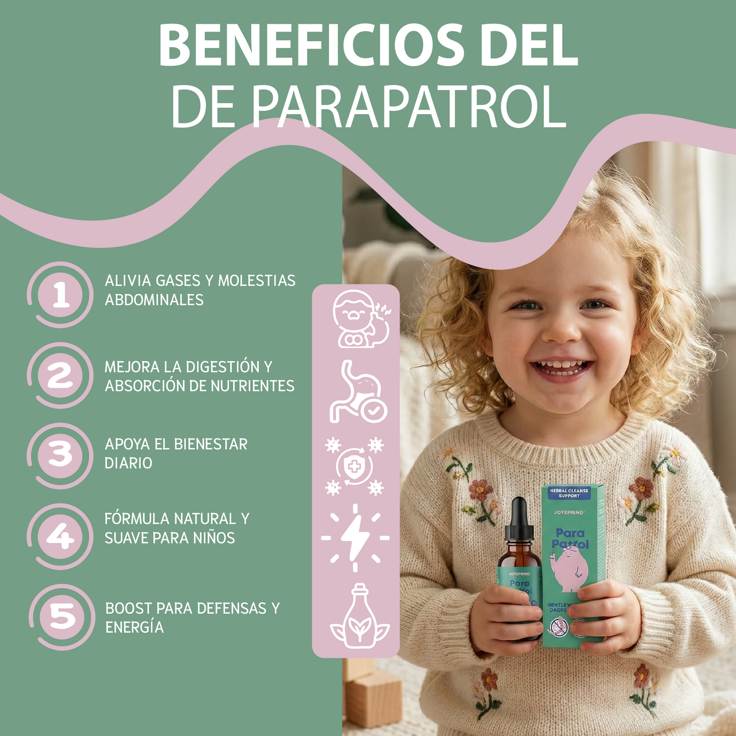 Para Patrol para niños-apoya la salud digestiva, sabor natural a frambuesa.