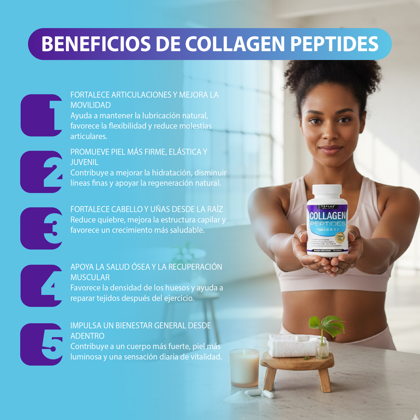 Complejo de péptidos de colágeno múltiple-Una mejor piel, cabello y articulaciones fuertes.