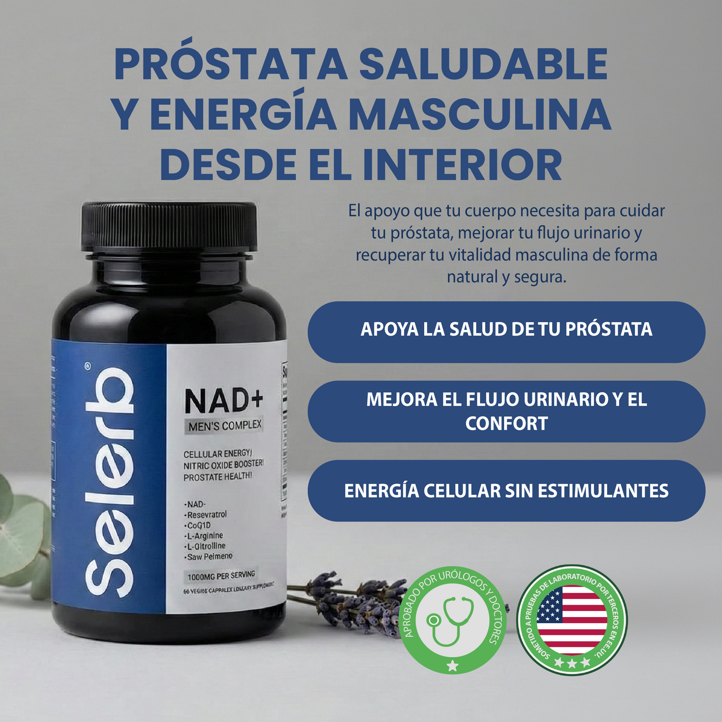 Complejo selerb nad+ men's -Apoyo para la prostática, circulación y vitalidad masculina.