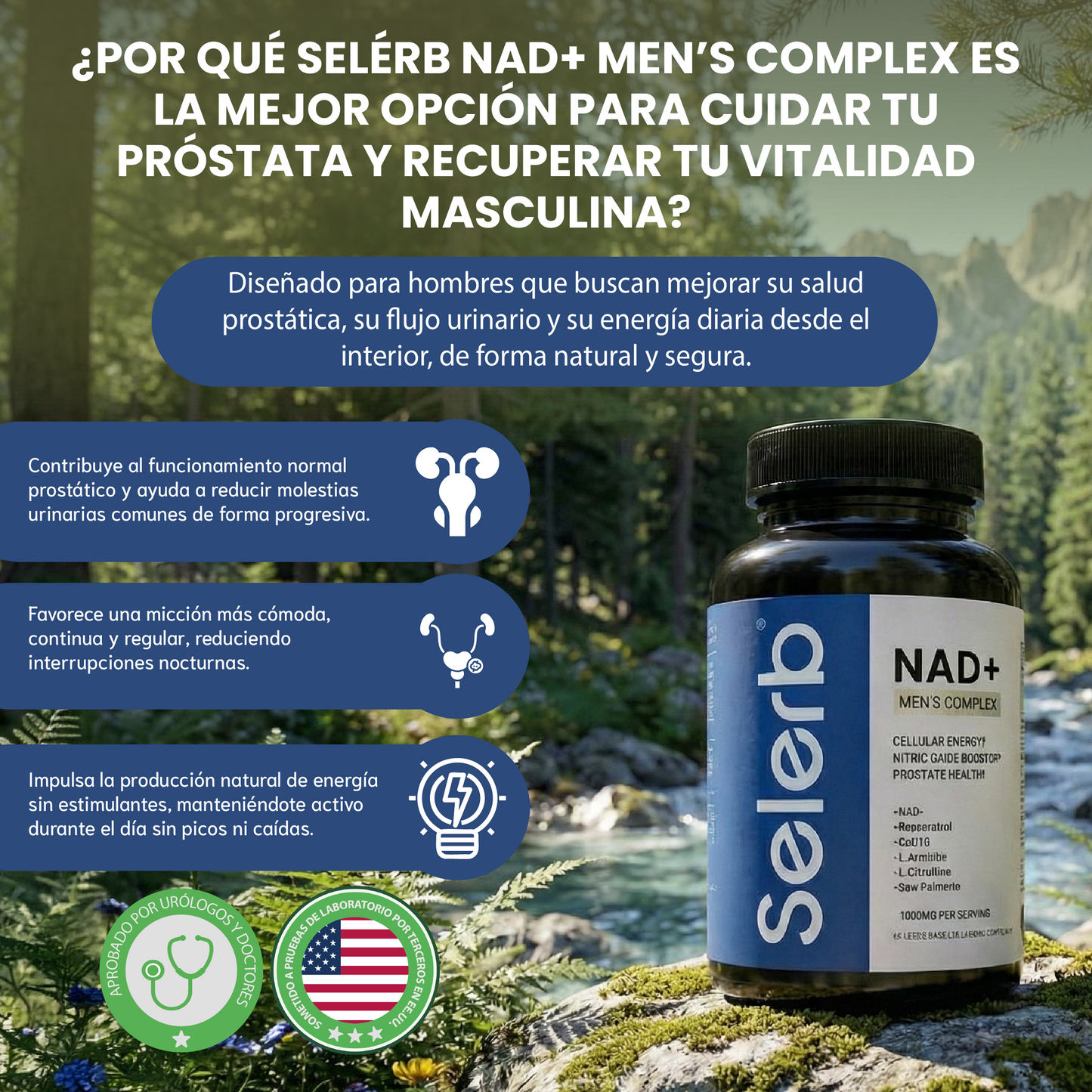 Complejo selerb nad+ men's -Apoyo para la prostática, circulación y vitalidad masculina.