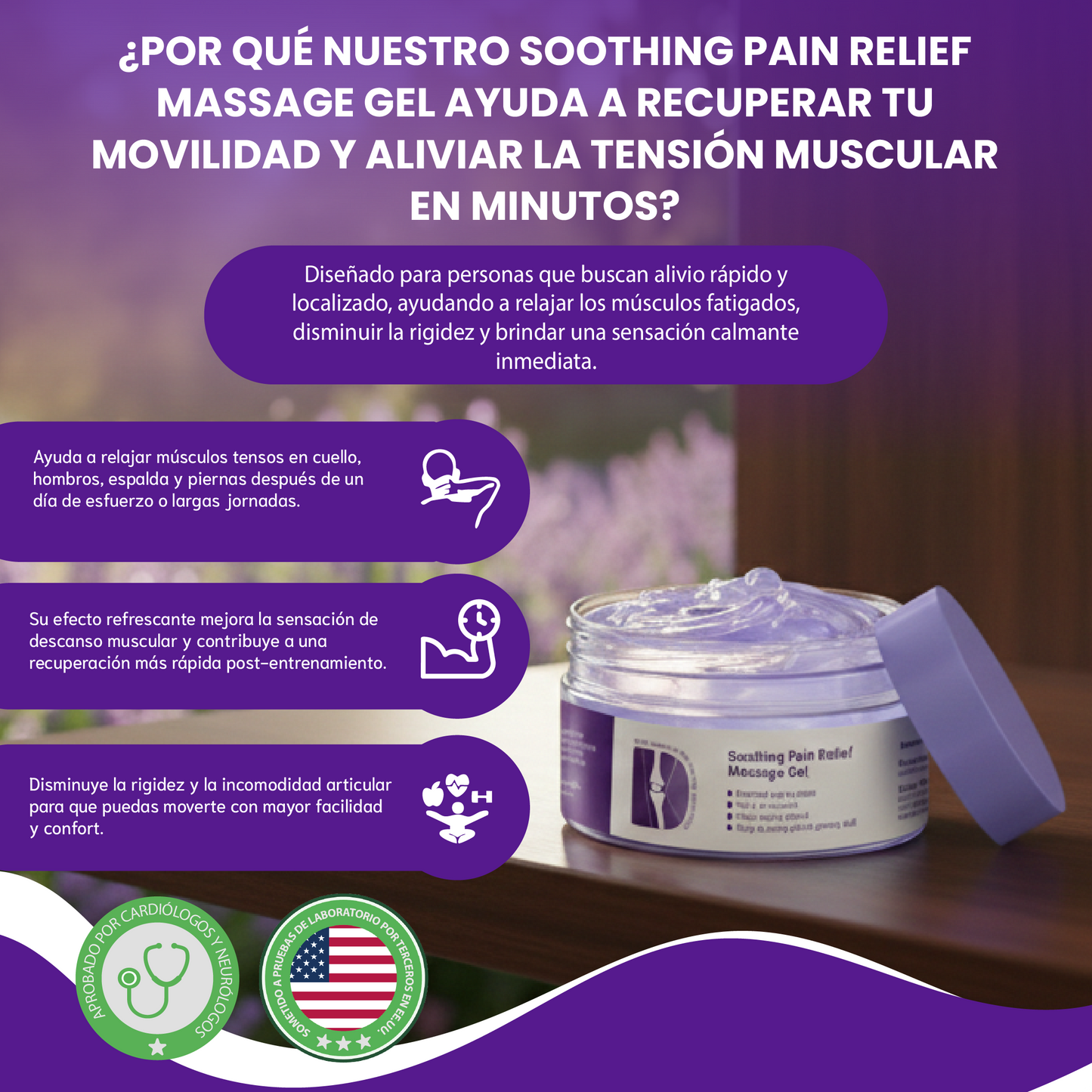 Gel de masaje para aliviar el dolor- Diseñado para aliviar molestias musculares y articulares.